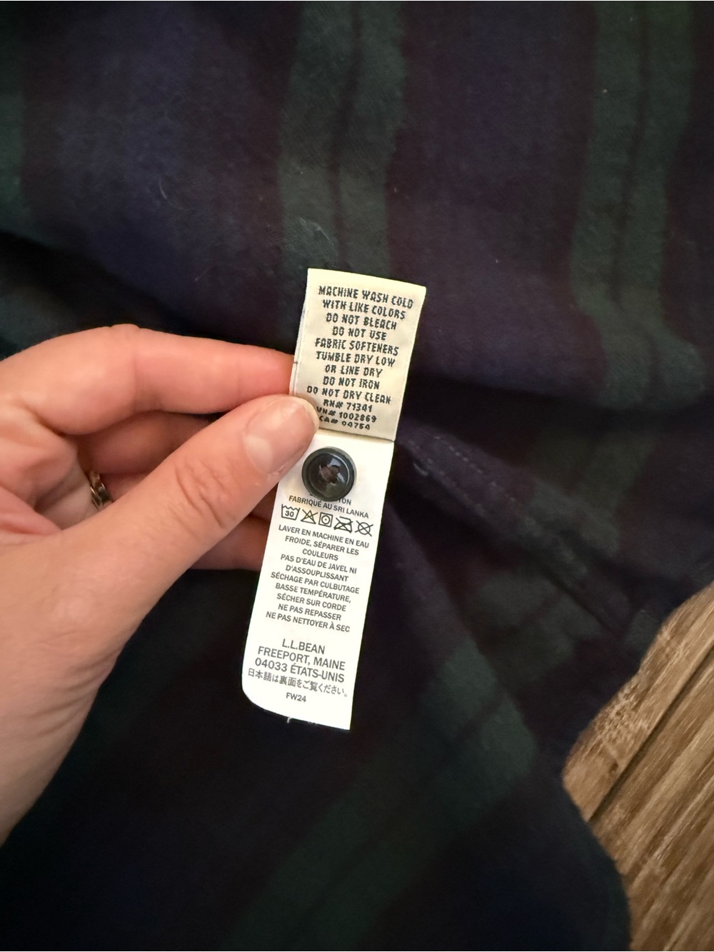 L.L. Bean Navy and Forest Green Plaid Flannel Shirt - Picture 7 of 8